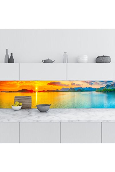 StickerArt Mutfak Tezgah Arası Folyo Fayans Kaplama Folyosu Deniz Dağ 60x100 cm