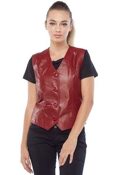 Deriza Genuine Leather Women's Leather Vest Red