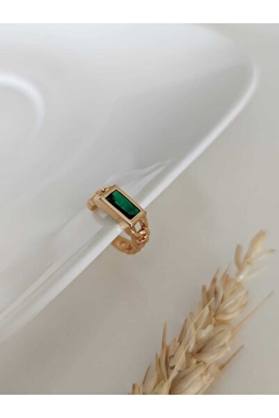 SU PERİSİ TAKI BİJUTERİ GOLD Yeşil Baget Taşlı Earcuff (Kıkırdak Küpesi)