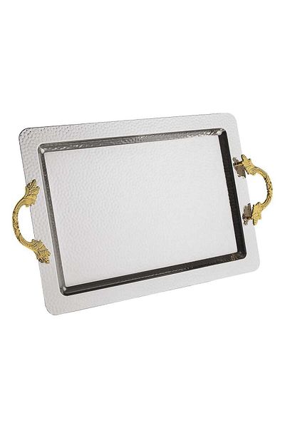 Sena Damla Rectangular 53X33 cm Silver Color Sheet Tray