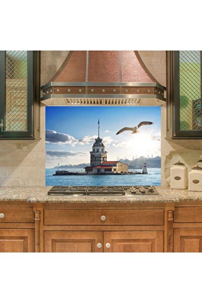 StickerArt Mutfak Duvar Tezgah Arası Ocak Arkası Sticker Kaplama Kız Kulesi Kuş