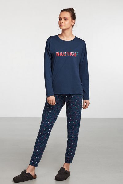 Nautica Soft Textured Long Sleeve Women's Pajama Set W410 - Trendyol
