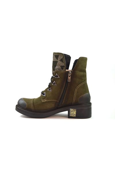 Beety Γυναικείες μπότες Yk-12 Khaki από γνήσιο λαδωμένο δέρμα με φερμουάρ
