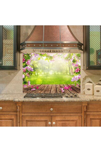 StickerArt Mutfak Duvar Tezgah Arası Ocak Arkası Sticker Kaplama Bahar Çiçekleri