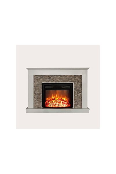 LOYA Taş Desenli Dekoratif Şömine Beyaz 1800w - Beyaz Taş Modelli Isıtıcı Şömine