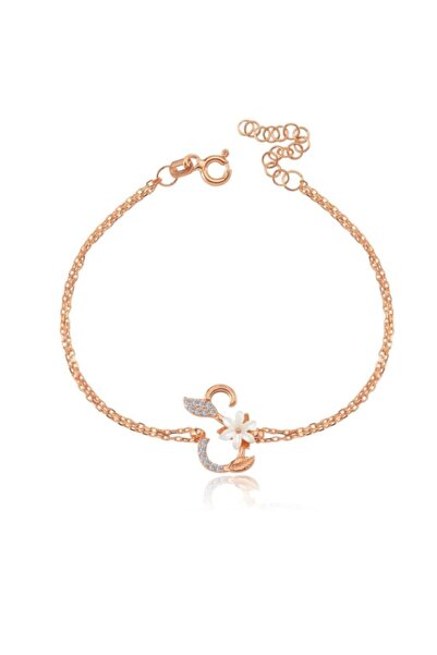 Mia Vento Işıltılı Manolya Çiçeği S Harfi Rose Renk Gümüş Harfli Bileklik