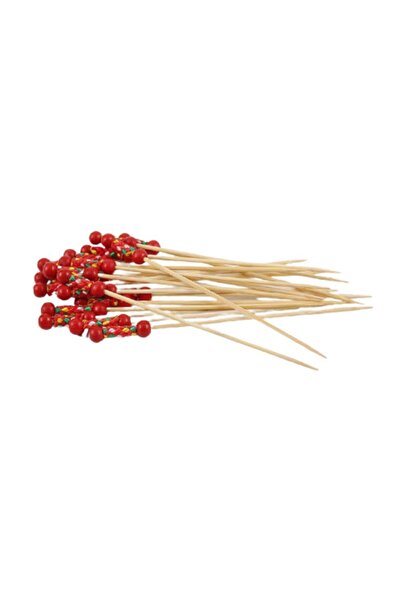 PASTRY PLANET Red Mixed Braided Beaded Bamboo Toothpick 12 cm