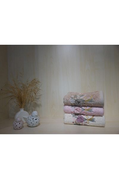 Onur Home Collection Πετσέτα χεριών μπαμπού 50x90 - 3 τεμάχια κεντημένα χειροποίητα