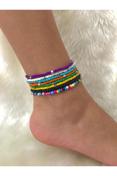Beykan Anklet 8 Pcs Rainbow Set No:5