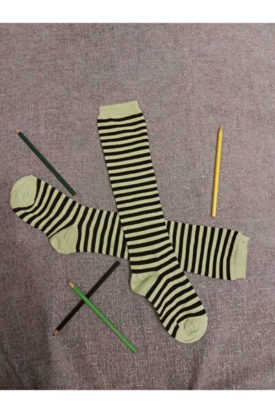 Mirayavm Черни зелени чорапи до коляното с ивици