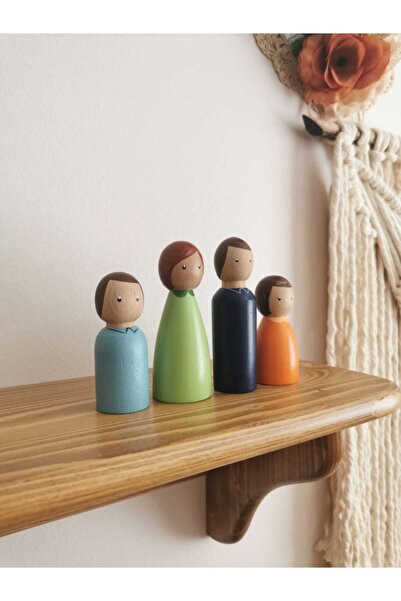 Mesu Ahşap Oyuncaklar Mesu 4'lü Waldorf Ahşap Aile, Peg Bebek Oyuncak Seti