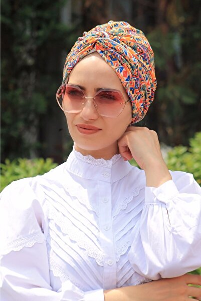 Amisos Bone Şal Hazır Tesettür Giyim Desenli Dolama Bone Kareli Etnik Desen (...