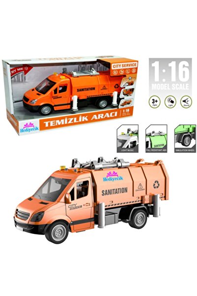 hediyecik Oyuncak 1:16 Sesli Ve Işıklı Turuncu Sprinter Geri Dönüşüm Kamyonu