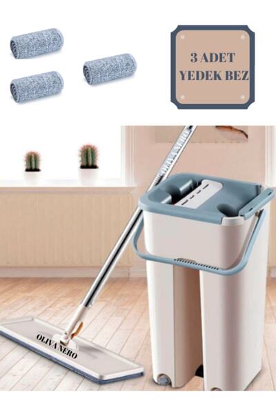 Oliva Nero 3 Adet Yedek Bezli Tablet Mop 360 Derece Dönen Temizlik Paspas Set...
