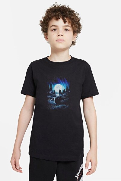 QIVI Unisex dečji crni ledeni vuk vuk Štampano T-shirt