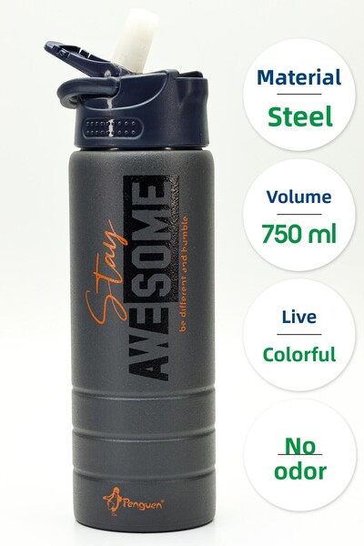 Telvesse Stainless 304 Steel Flask Motivational Flask with Straw Water Bottle 304 Steel Water Bottle Smoked 750 ml 1156