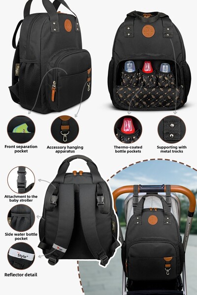 Stylo Set of 3 Mother Baby Care Backpack & Urban Mother Baby Shoulder Bag & Thermos Bag - Black