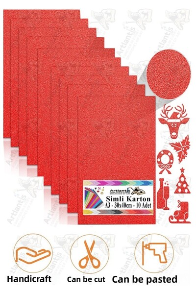 Artlantis Red Glitter Cardboard A3 30X40 cm 1 Pack of 10 Glitter Background C...