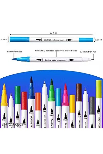Modellino 12 لونًا من أقلام الرسم ذات الرأس المزدوج مع رأس فرشاة وقلم فني دقي...