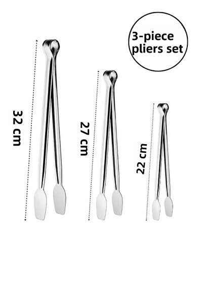 Hilamingo Home طقم من 3 ملاقط شواء من الفولاذ المقاوم للصدأ (32-27-22 سم)