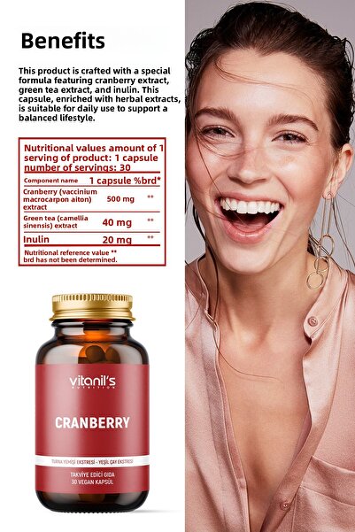 Vitanil's Nutrition Cranberry 30 Capsules - (Green Tea Extract - Inulin)