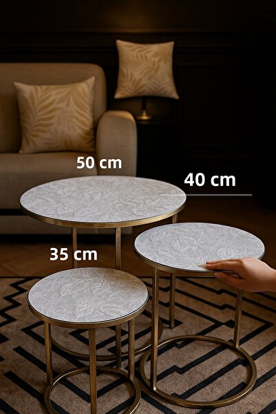 Rona Home 3-Piece Coffee Table Cover Set Non-Slip Stain-Resistant Stylish Modern Design Living Room and Sitting Room Luxury Dowry Cover
