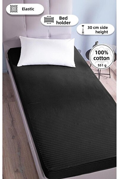 Karna Home Bed Sheet Stripe Satin Plain Elastic Wide Size