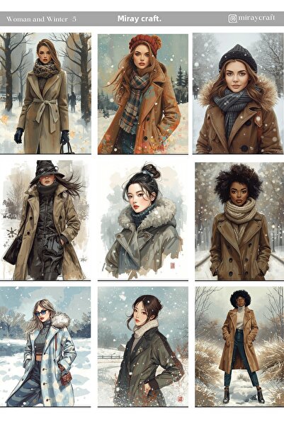 MirayDesign 1 foaie de autocolante cu tematică pentru femei și iarnă, 12*17 c...