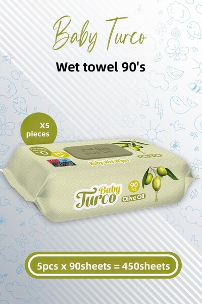 Baby Turco Baby Wet Towel Olive Oil 90 X 5 Pieces (450 Sheets)