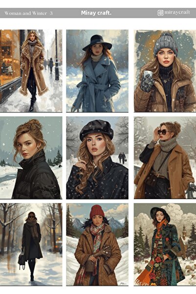 MirayDesign 1 foaie de autocolante cu tematică pentru femei și iarnă, 12*17 c...