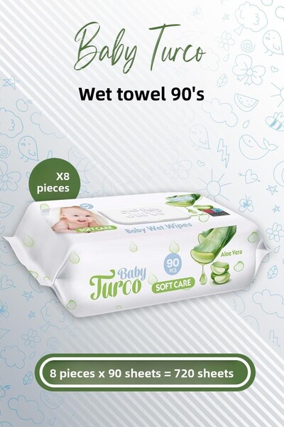 Baby Turco Soft Care Baby Wet Towel Aloe Vera 90 X 8 Pieces (720 Sheets)