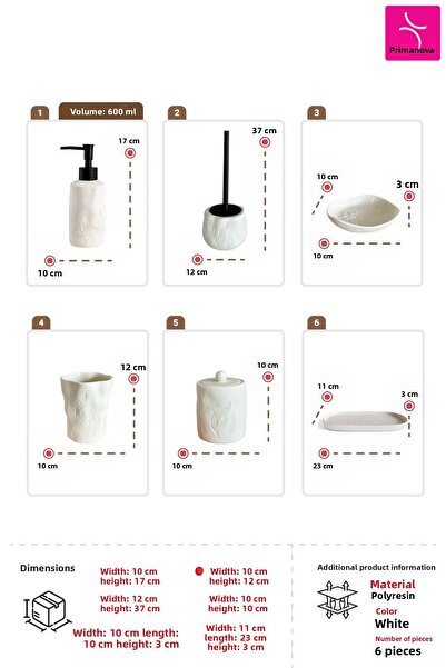 Prima Nova Yonna 6-Piece Bathroom Set - White