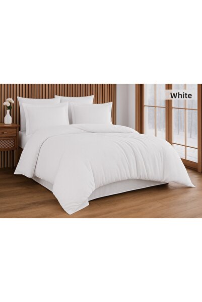 MOON SECRET Set de lenjerie de pat dublu din satin de bumbac de culoare albă premium fără cutie