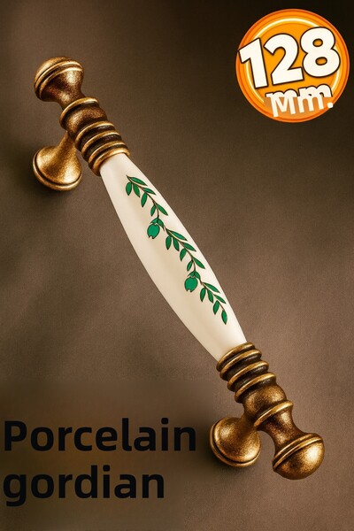 Badem10 Gordion (PREMIUM) Porțelan anticat alb antic 128 mm Mobilier Bucătărie Dulap Mâner dulap