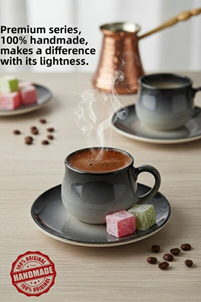 GÜLZE 2 Persons (4 Pieces) Nova Double Coffee Cup (9 Different Colors, 100% Handmade, Special Design)