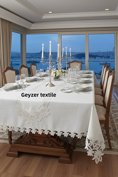 Çt Çeyizci Tekstil Tablecloth Set for 12 People, Table Set for 12 People 26 Pieces 160X220Cm