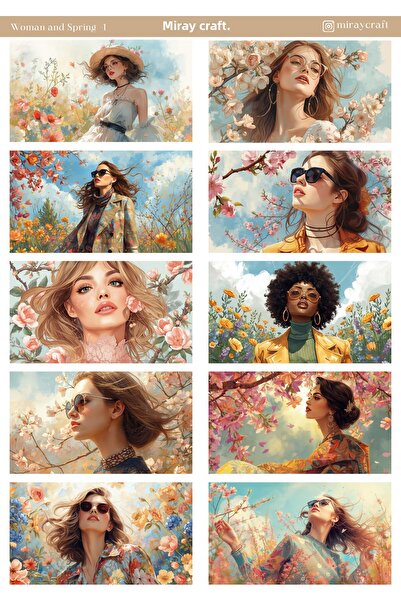 MirayDesign 1 foaie de autocolante cu tematică pentru femei și primăvară, 12*...