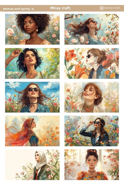 MirayDesign 1 foaie de autocolante cu tematică pentru femei și primăvară, 12*...