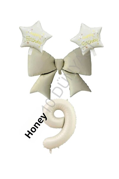BAL10 DÜNYASI Cream Color Star Bow Number Foil Balloon Set Age 8