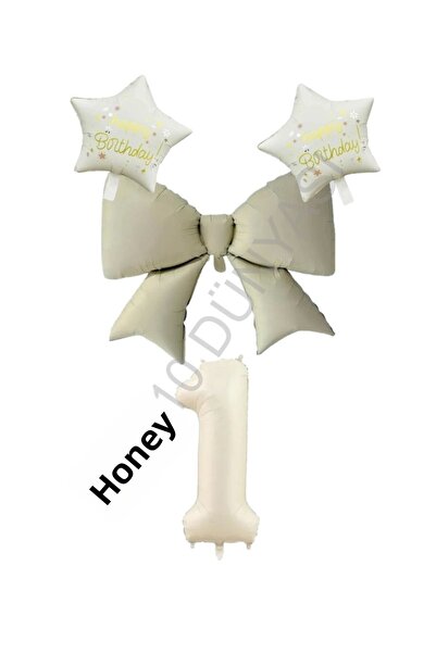 BAL10 DÜNYASI Cream Color Star Bow Number Foil Balloon Set Age 9