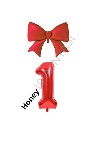 BAL10 DÜNYASI Red Color Bow Number Foil Balloon Set Age 1
