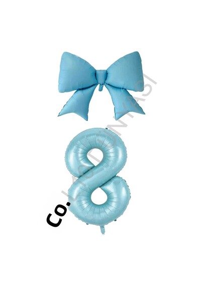 BAL10 DÜNYASI Blue Color Bow Number Foil Balloon Set Age 8