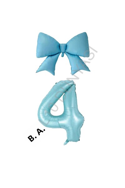 BAL10 DÜNYASI Blue Color Bow Number Foil Balloon Set Age 4
