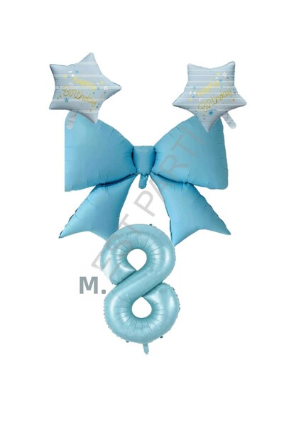 BEST PARTİ DOĞUM GÜNÜ PARTİ SÜSLERİ Blue Color Star Bow Number Foil Balloon S...