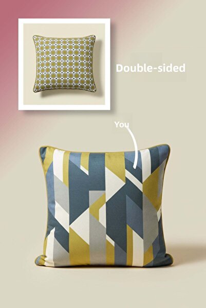 BELENAY Avely Double-Sided Green-Navy Blue Geometric Patterned Throw Pillow Cover 45X45