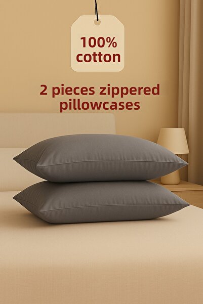 ÇIQRIK HOME 2 Anthracite Pillowcases with Zipper