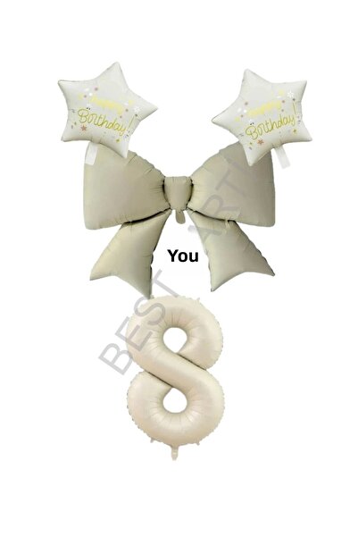 BEST PARTİ DOĞUM GÜNÜ PARTİ SÜSLERİ Cream Color Star Bow Number Foil Balloon ...