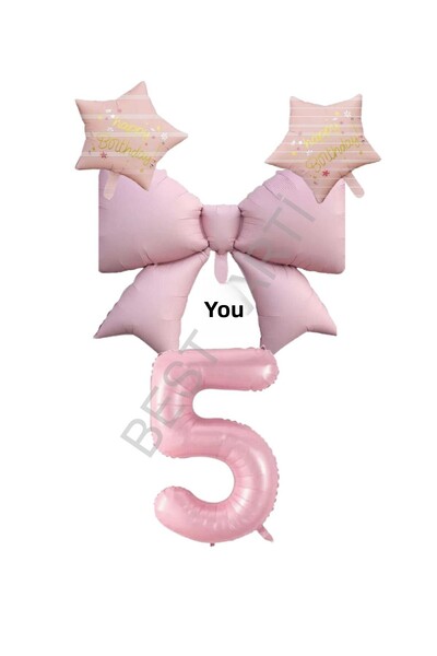 BEST PARTİ DOĞUM GÜNÜ PARTİ SÜSLERİ Pink Color Star Bow Number Foil Balloon S...