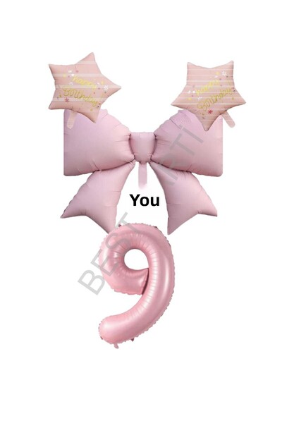 BEST PARTİ DOĞUM GÜNÜ PARTİ SÜSLERİ Pink Color Star Bow Number Foil Balloon S...