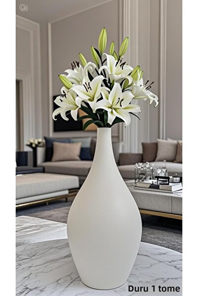 Lui Tasarım مزهرية بيضاء بوهيمية تريند هيتيت على الطراز الاسكندنافي 32 سم